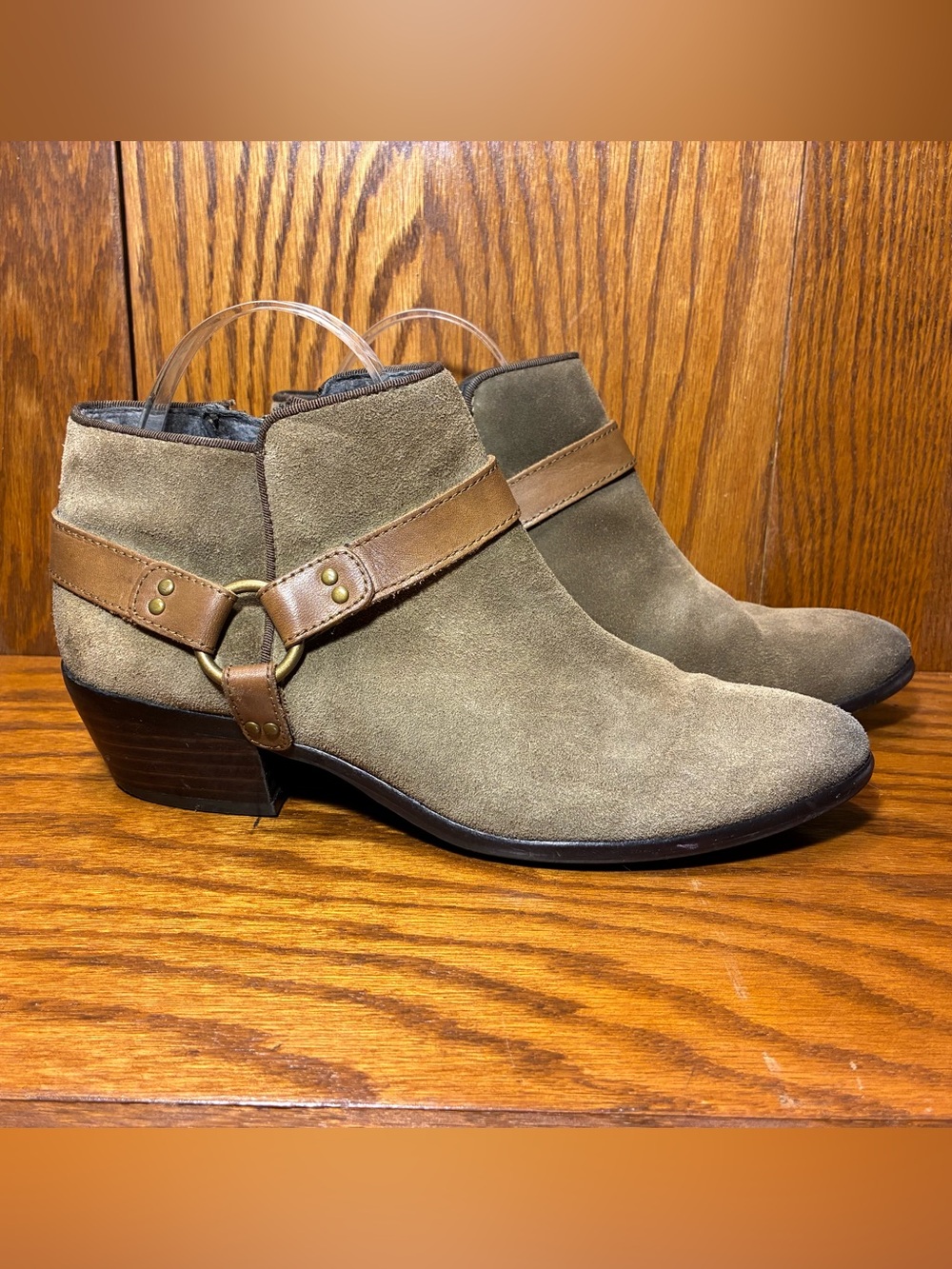 Sam Edelman Olive Suede Brown Strap Harness Ankle Booties Women’s 7.5